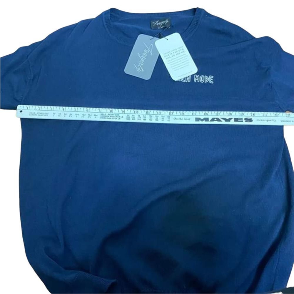 Fauxgerty Zen Mode Sweater Womens OS Blue‎ Go-To Pullover Sustainable Navy Blue - Picture 9 of 11
